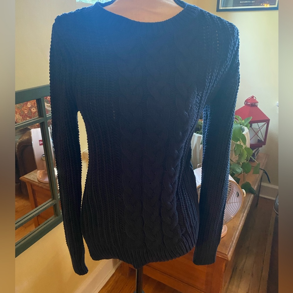 NAUTICA CableKnit Chunky
Navy Blue Sweater Womens
Nautical Fisherman Coastal XS